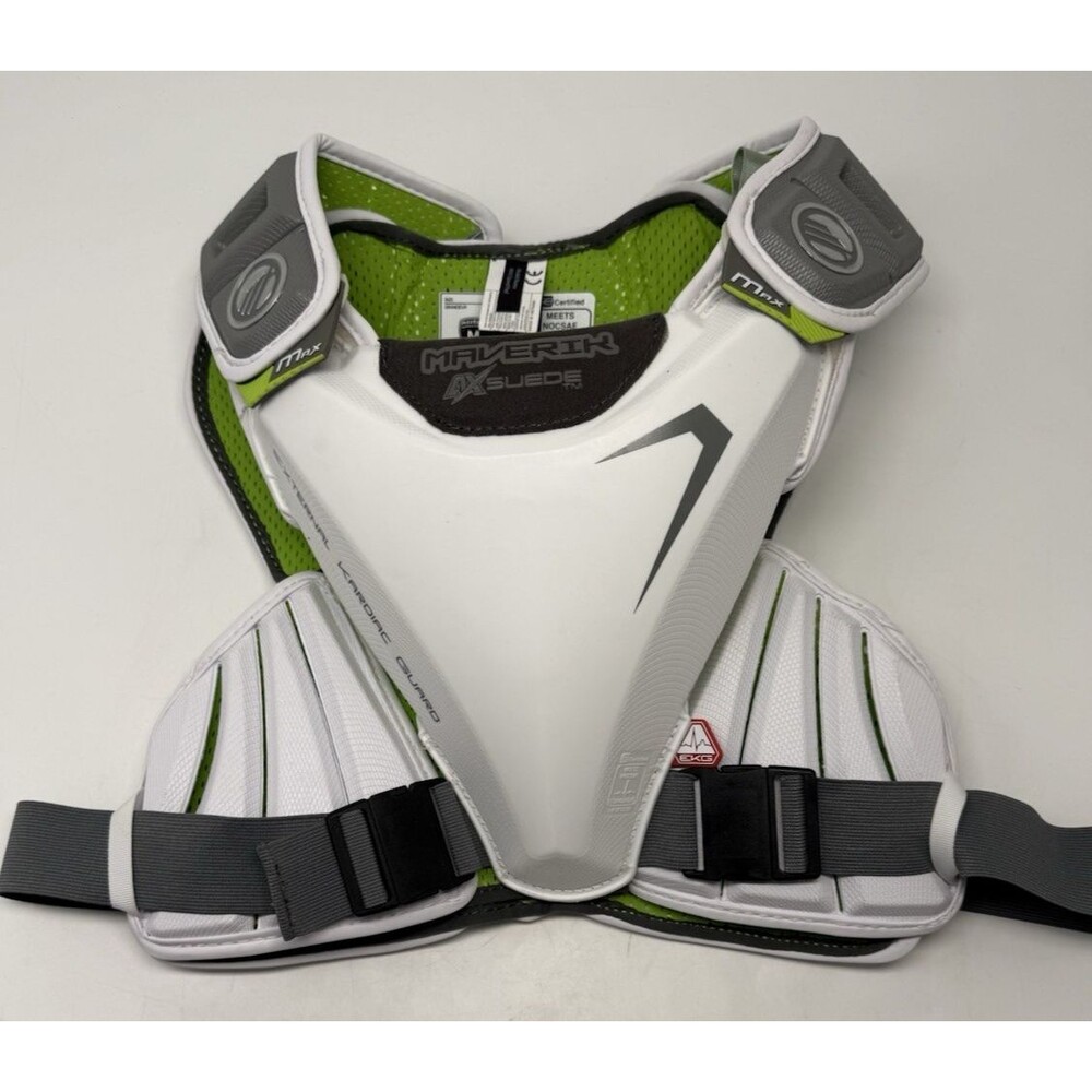 Maverik Max Lacrosse Speed Shoulder Pads, Adult Medium, EKG Guard White NOCSAE